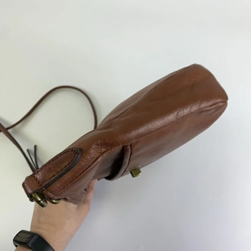 Margot Brown Leather Crossbody Top Handle Shoulder Purse Bag Turn Lock Pocket - Picture 6 of 14